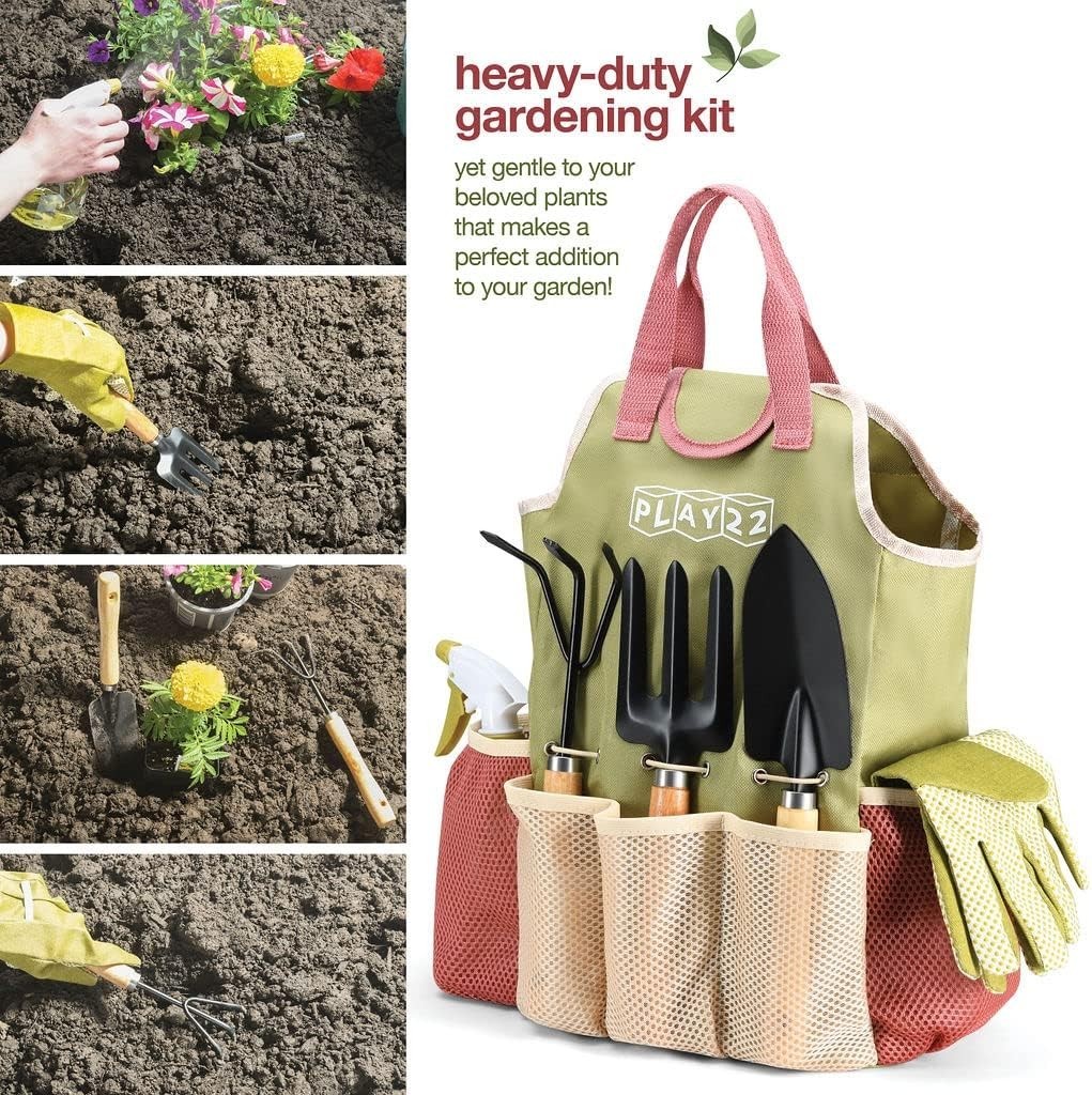 Gardening Tools Set of 10 Heavy Duty Garden Hand Tool Kit with Bag, Rust Proof