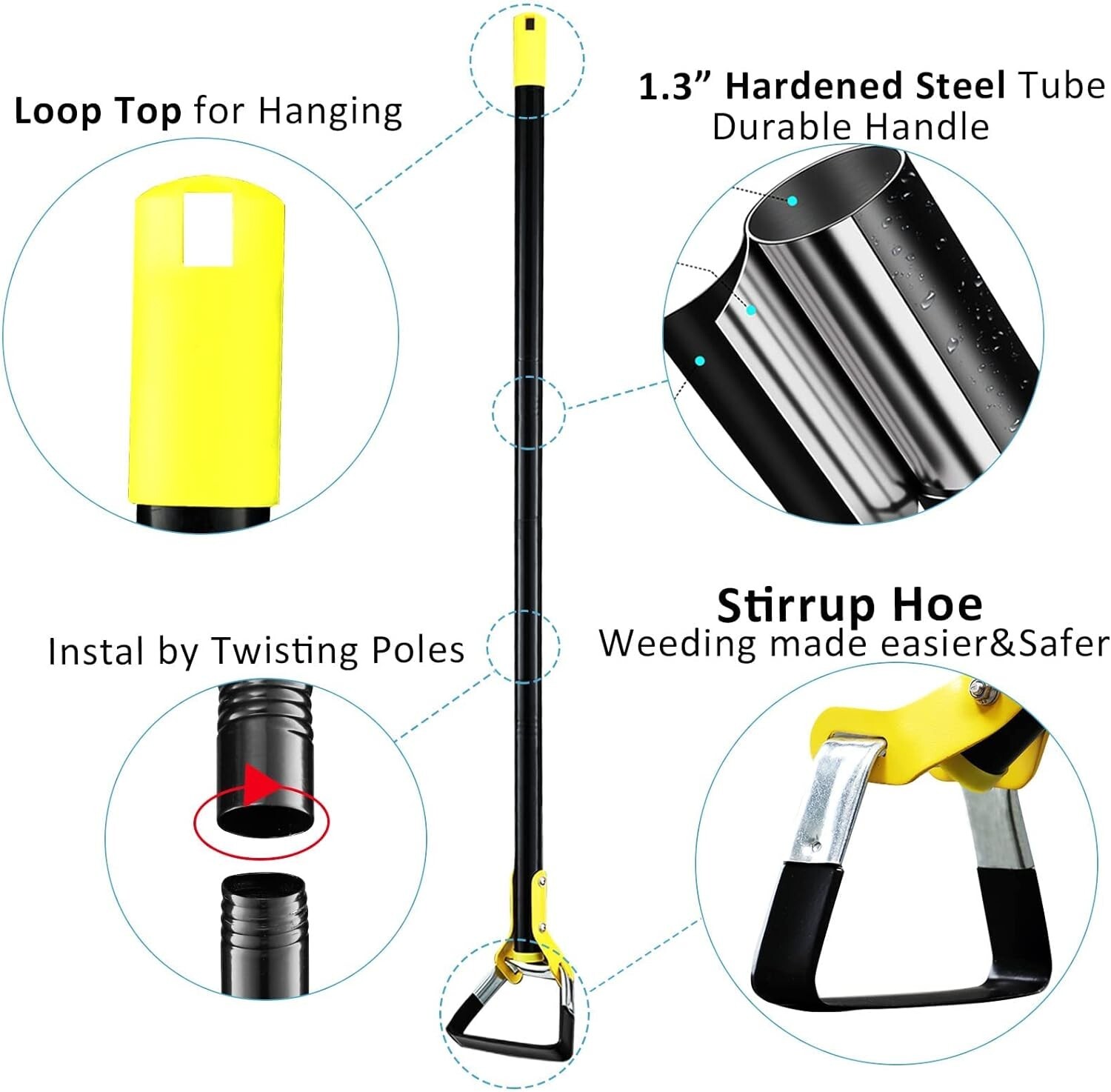 72” Stirrup Hula Hoe of Scuffle Garden tool for remove Weed loose soil lawnland