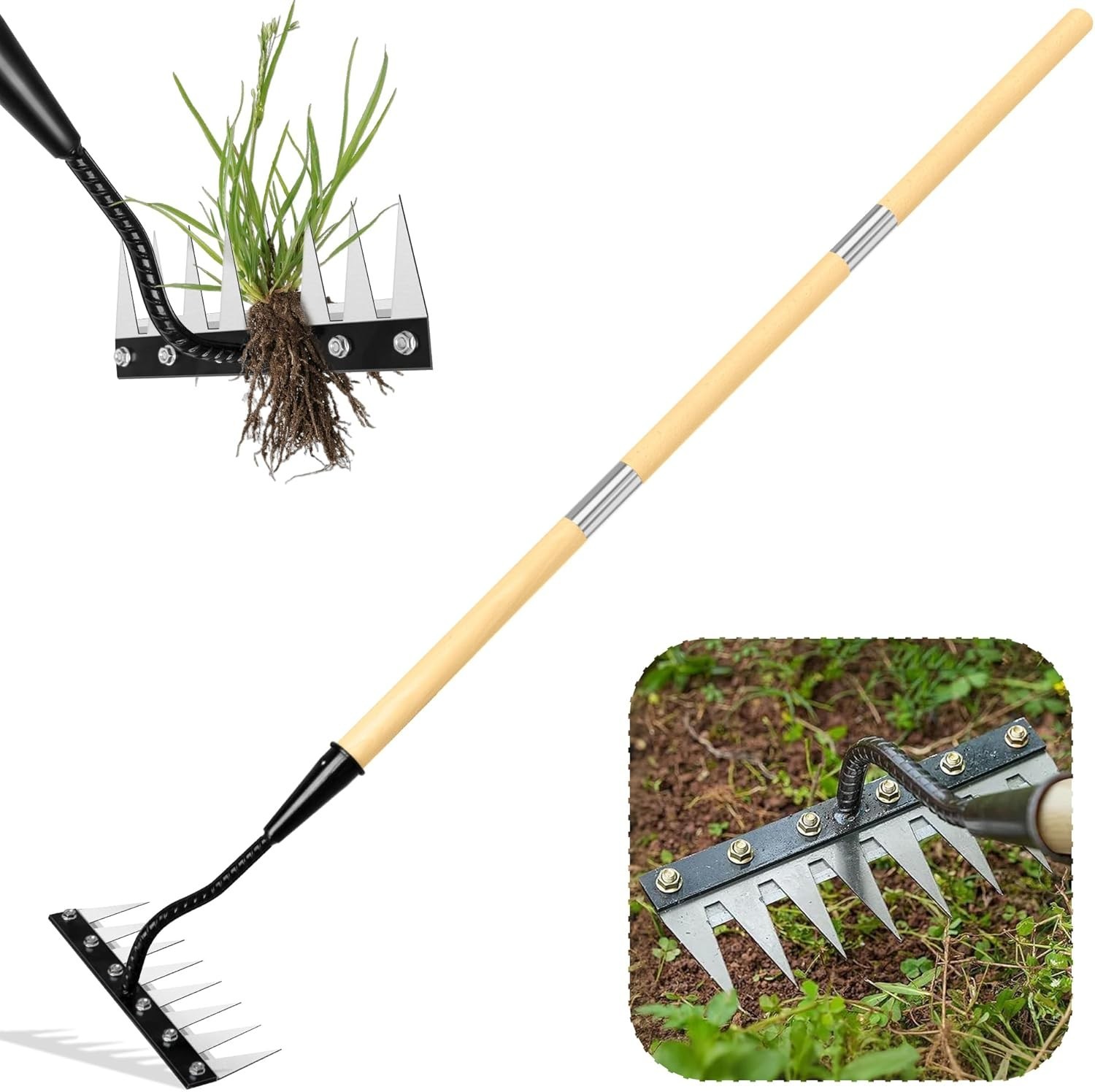Compact Iron Weeding Rake 2.0 – Ultimate 8 Tooth Tool for Flower Beds & Lawns