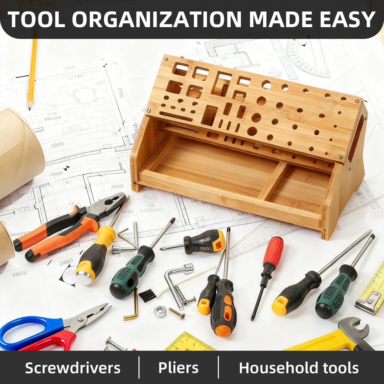 Bamboo Screwdriver Organizer – Tool Storage Organizer Workbench Desktop Rack …