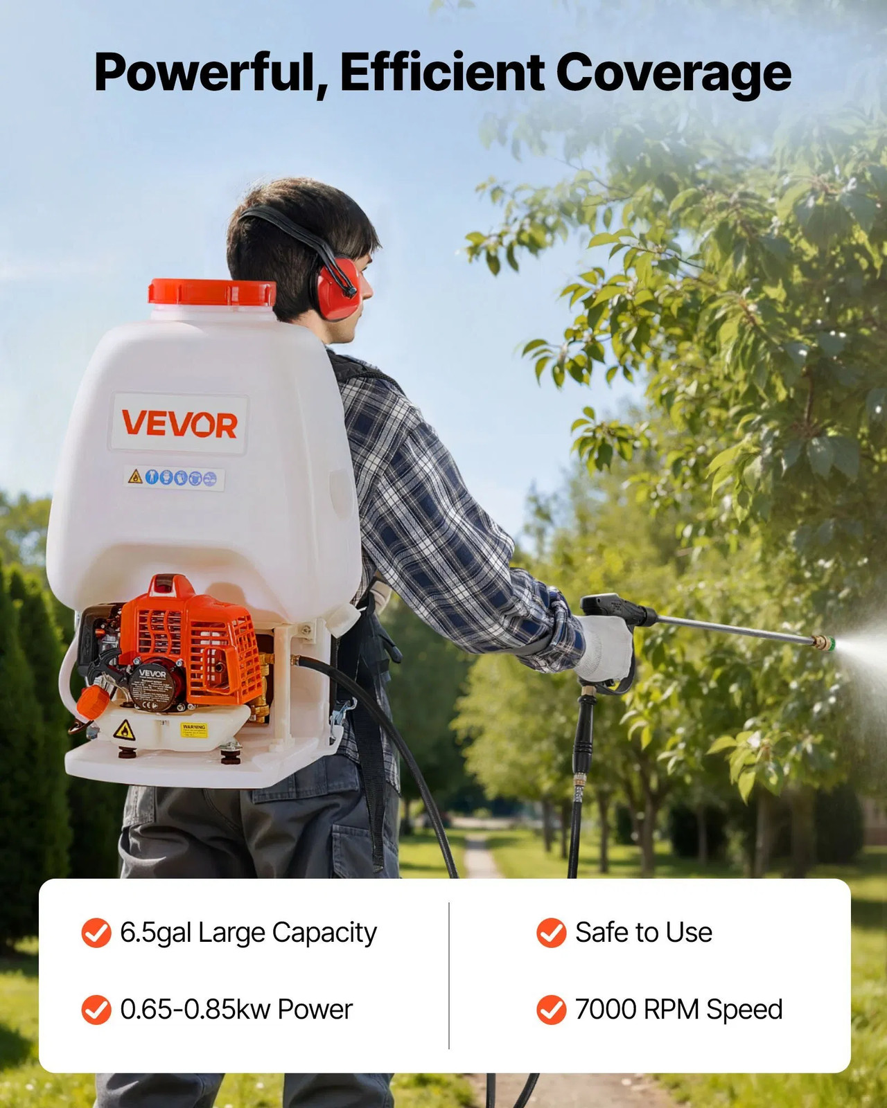 Gas Powered Backpack Sprayer, 26.5CC 0.9HP Engine, Garden Sprayer with 6.5 Gallo