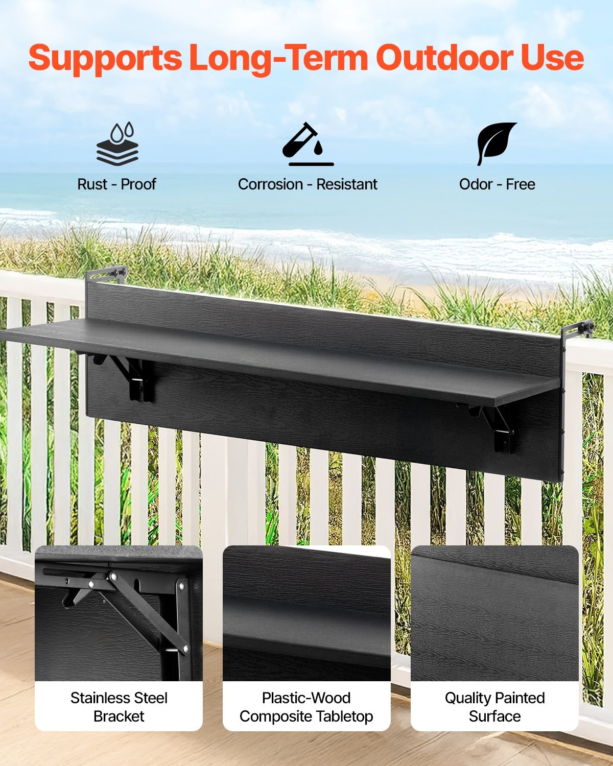 Balcony Hanging Table, 12 x 32 in Folding Balcony Railing Table, Outdoor Balcony