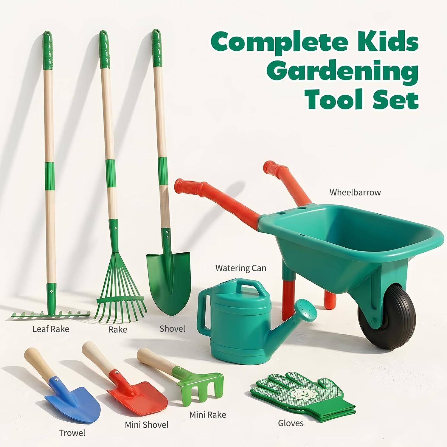 Kids Gardening Tools Set 9PCS Toddler Garden Toy W/ Kids Wheelbarrow Shovel Rake