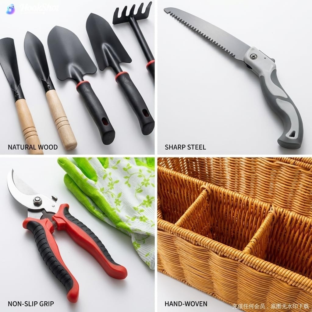 9PCS Garden Tools Set Stainless Steel Gardening Kit w Basket Gloves Pruners