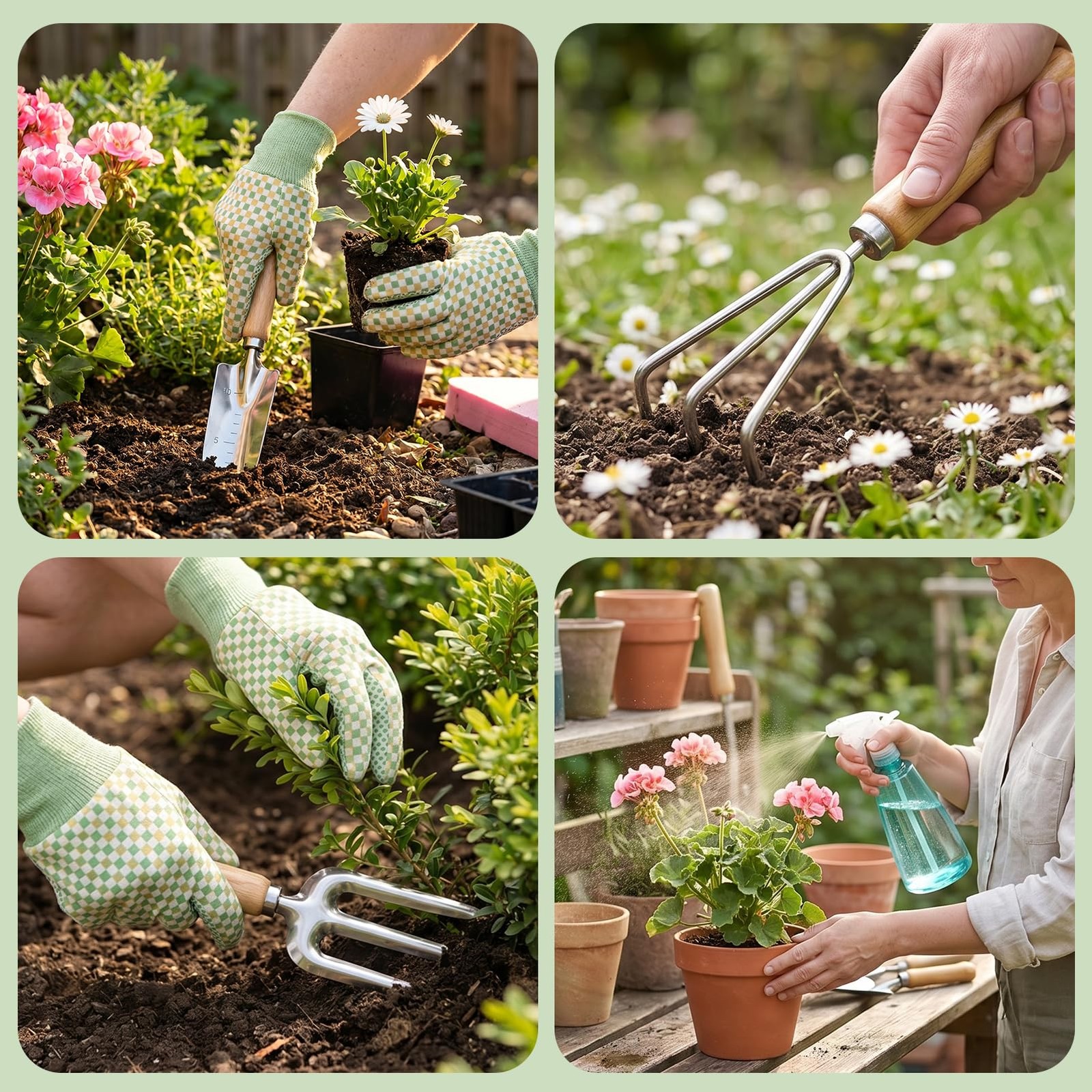 9 PCS Heavy Duty Gardening Tool Set Ergonomic Rust Resistant Tote Bag Kit