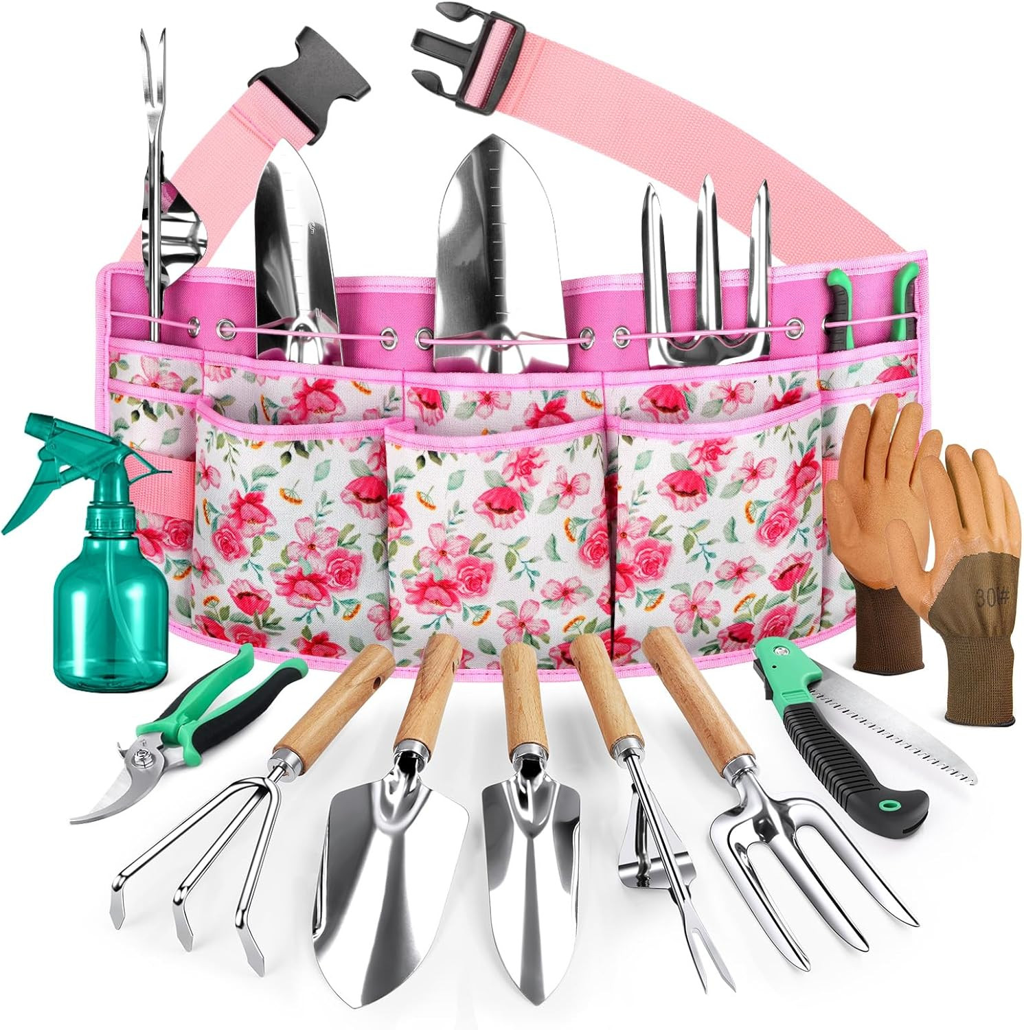 All-In-One Garden Tool Set with Tools Organizer Belt Adjustable, 10-Piece Garden