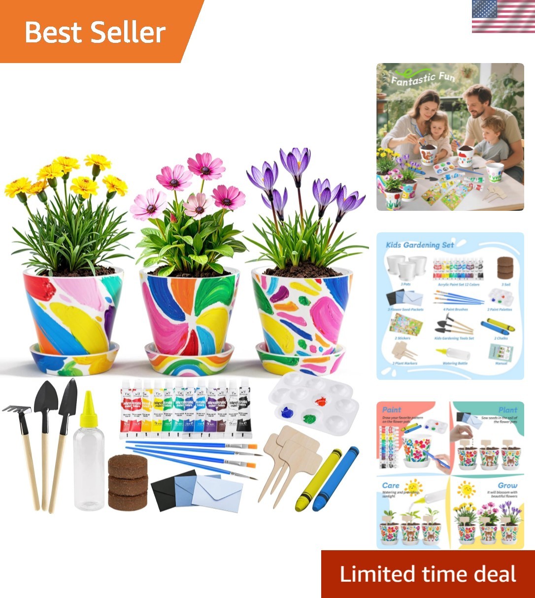 Kids Gardening Set Paint and Plant Flower Gardening Kit with 3 Pots, Kids Gar…