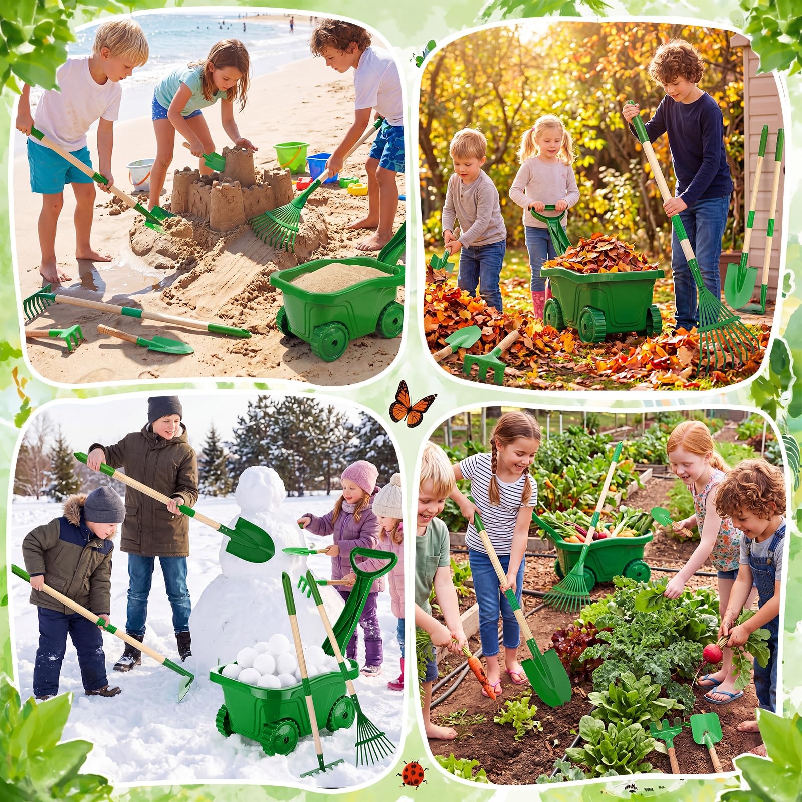 16 Pcs Kids Gardening Tools Bug Catcher Kit Set, Green Wheelbarrow with Bug H…