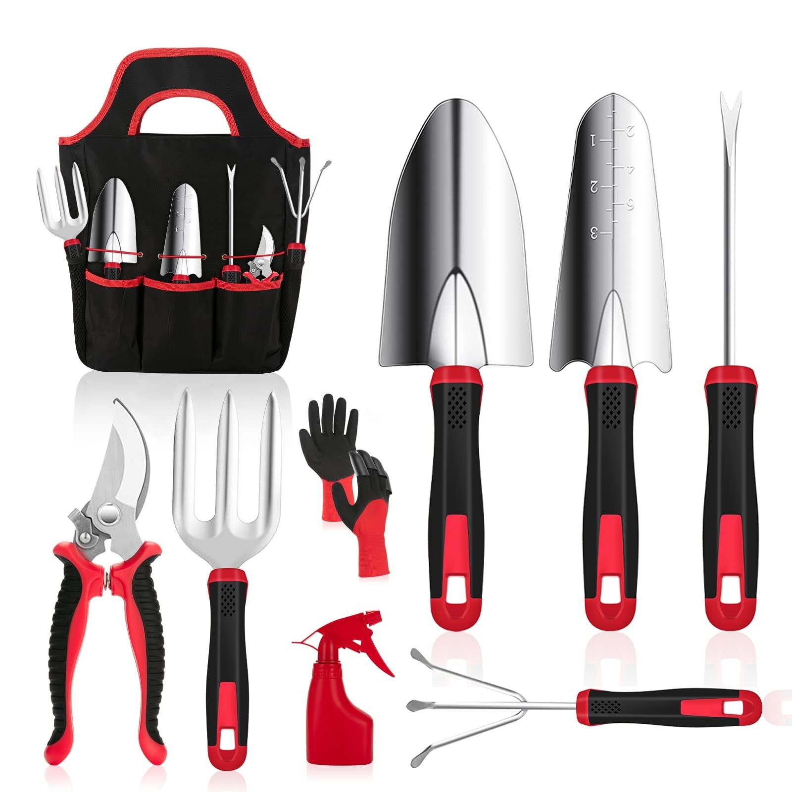 9x Gardening Tool Set Heavy Duty Non Slip Rubber Grip, Storage Tote Bag Gift Kit