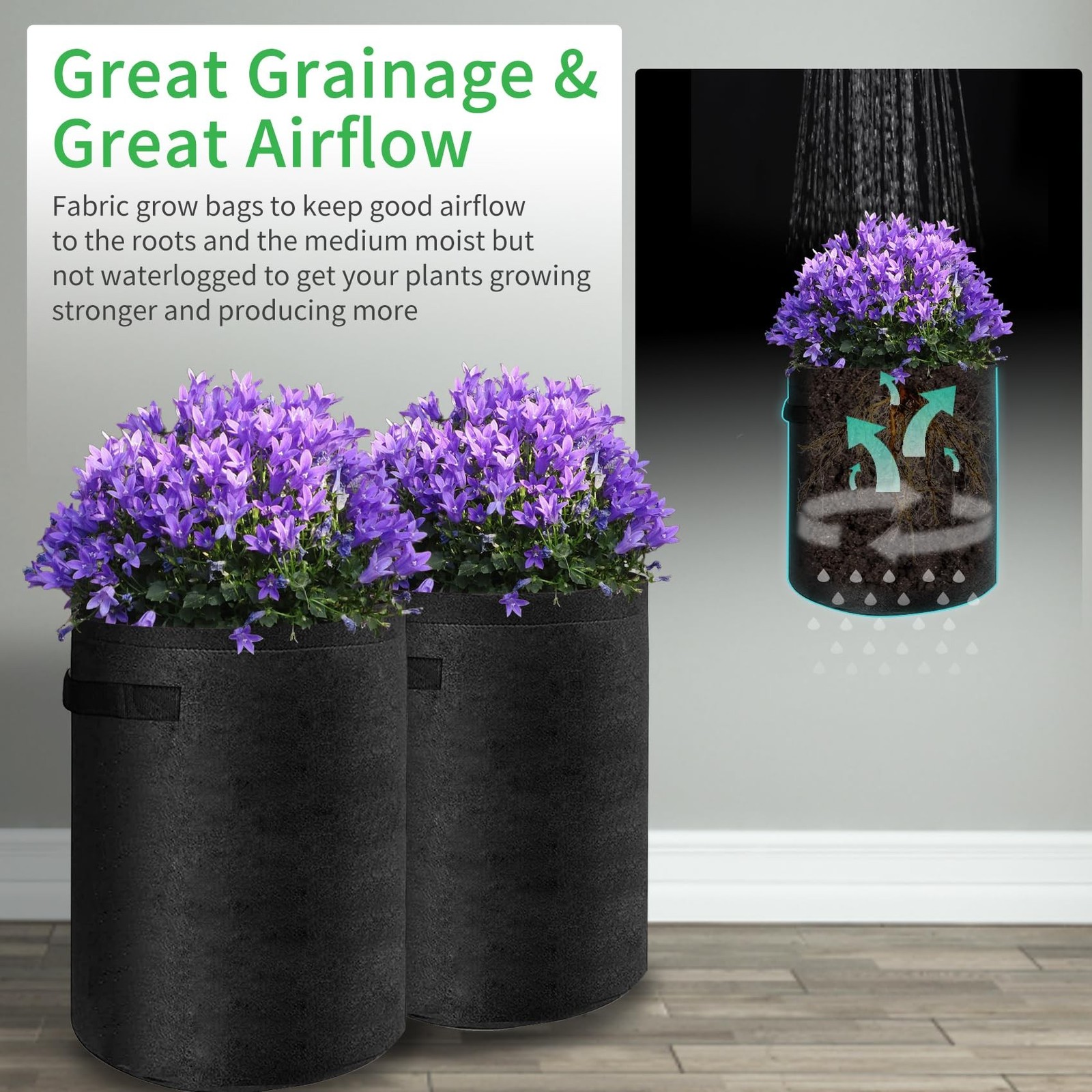 JJGoo 4 Pack Potato Grow Bags 10 Gallon with Flap, Heavy Duty Fabric with Han…