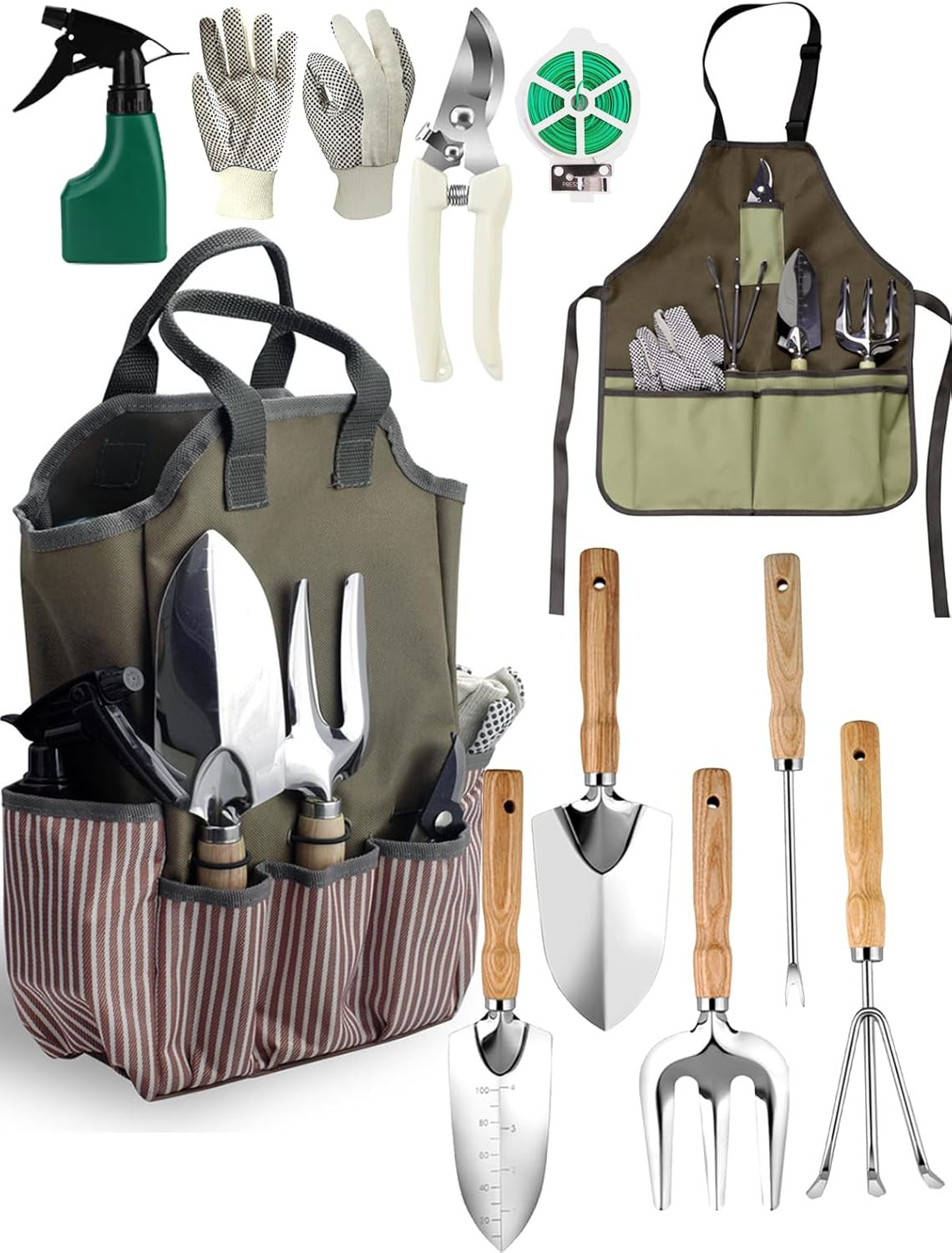 Garden Tools Set – 11-Pcs Heavy Duty Gardening Kit, Stainless Steel Tools with W