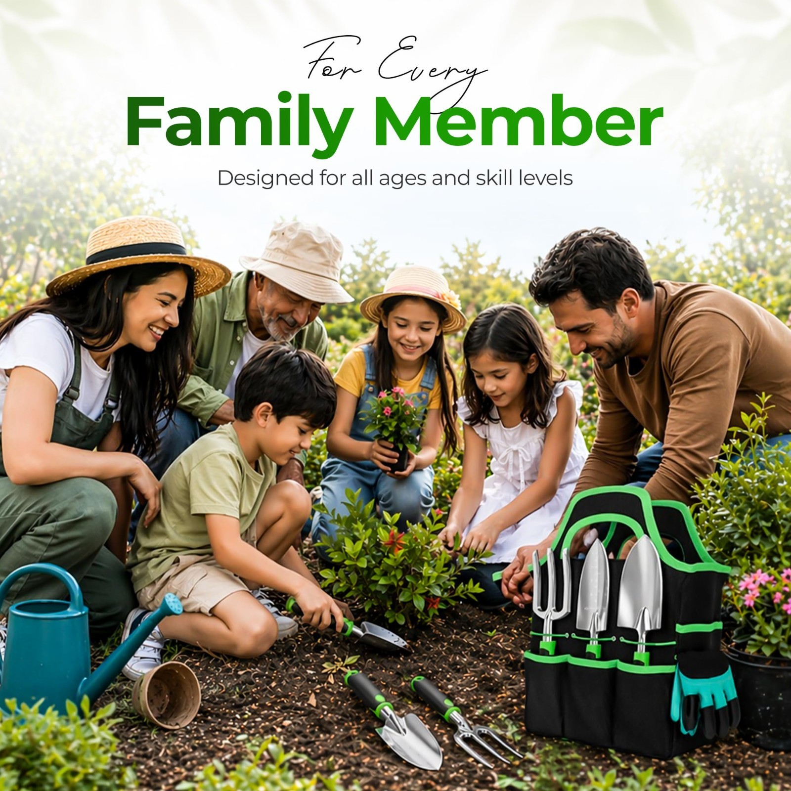 8-Piece Gardening Tools Set with Bag – Heavy Duty Stainless Steel, Ergonomic Han