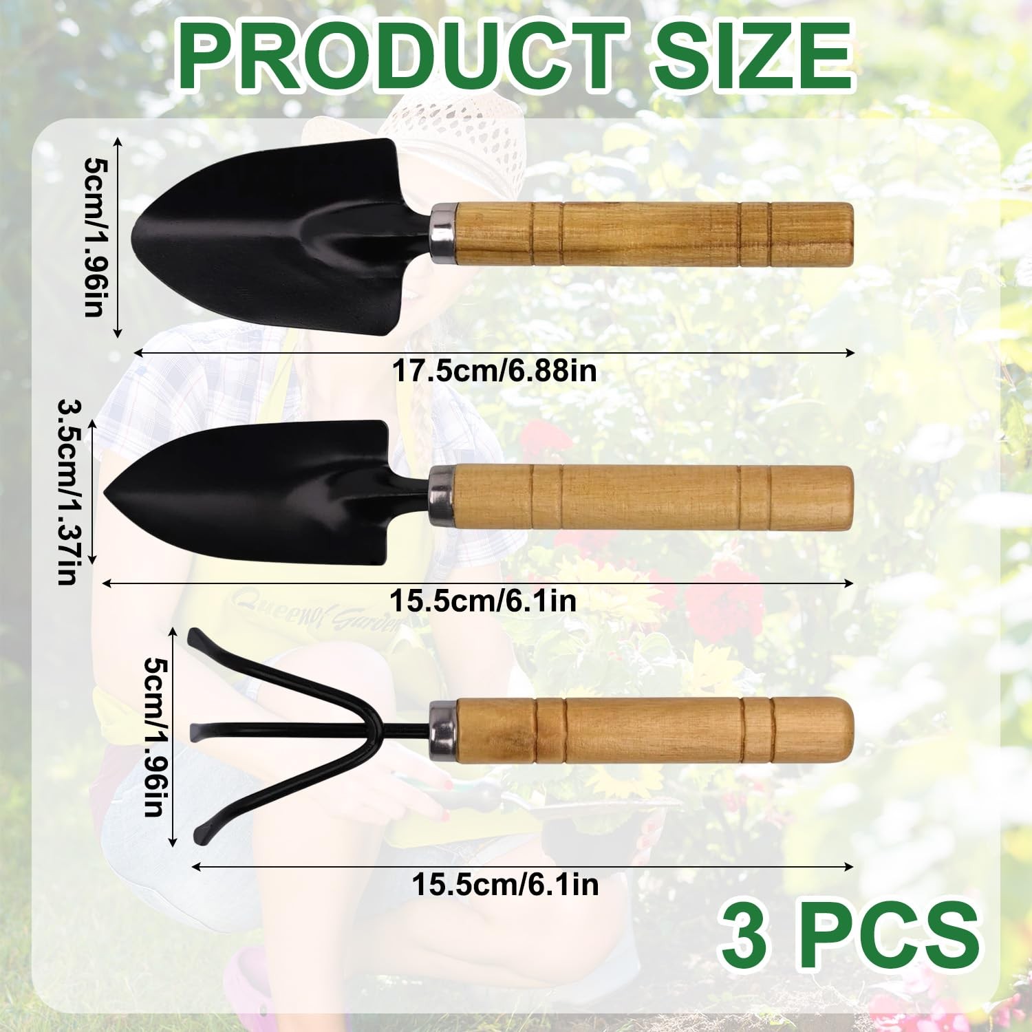 Mini Garden Tools Set with Wooden Handles, 3-Piece Succulent Planting Kit, Sp…