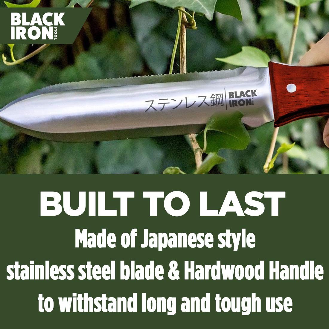 Durable 7″ Black Iron Hori Hori Garden Knife – Japanese Stainless Steel Tool for