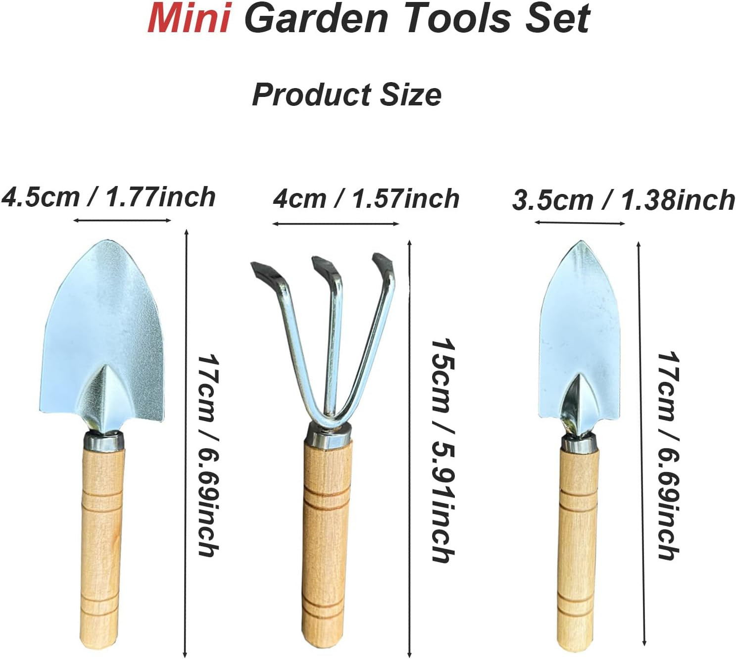 3 Pcs Mini Garden Tools Set Small Tiny Shovel Trowel and Hand Rake with Solid…
