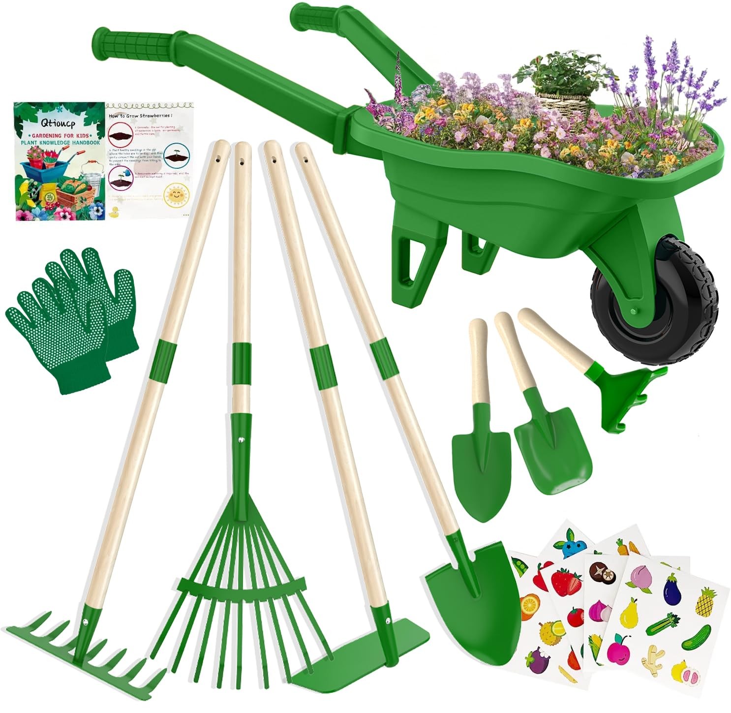Kids Gardening Tools Outdoor Toys Set Backyard Play with Wheelbarrow Educatio…