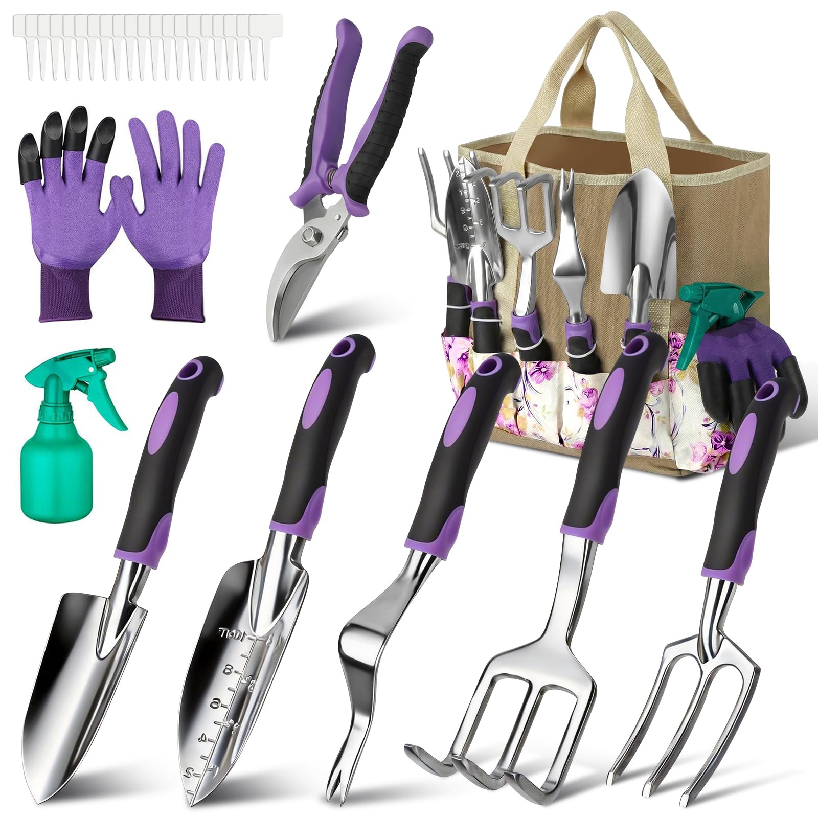 Garden Tools Set, 30 Piece Stainless Steel Gardening Kit with Vintage Purple