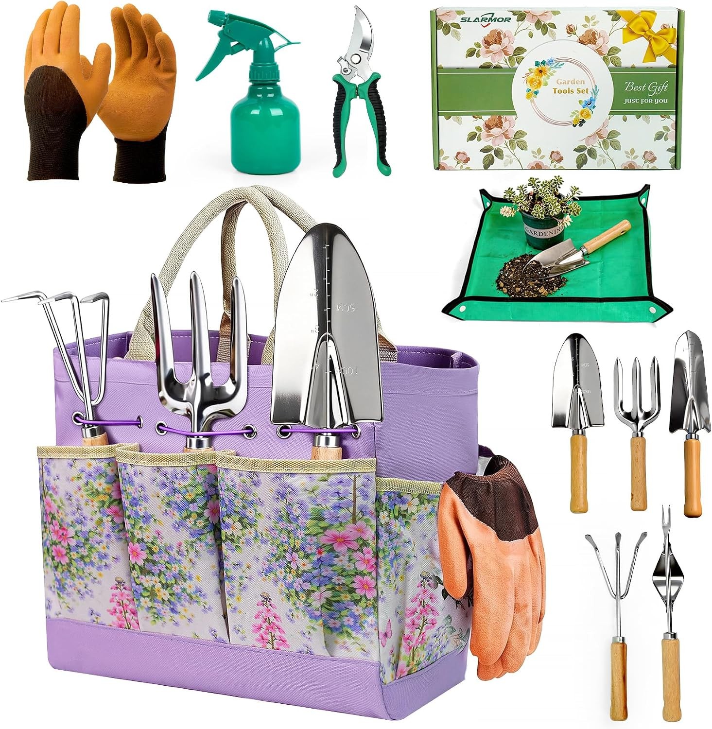 Garden Tool Set 10 PCS Gardening Essentials Stainless Steel Hand Tools with Tote