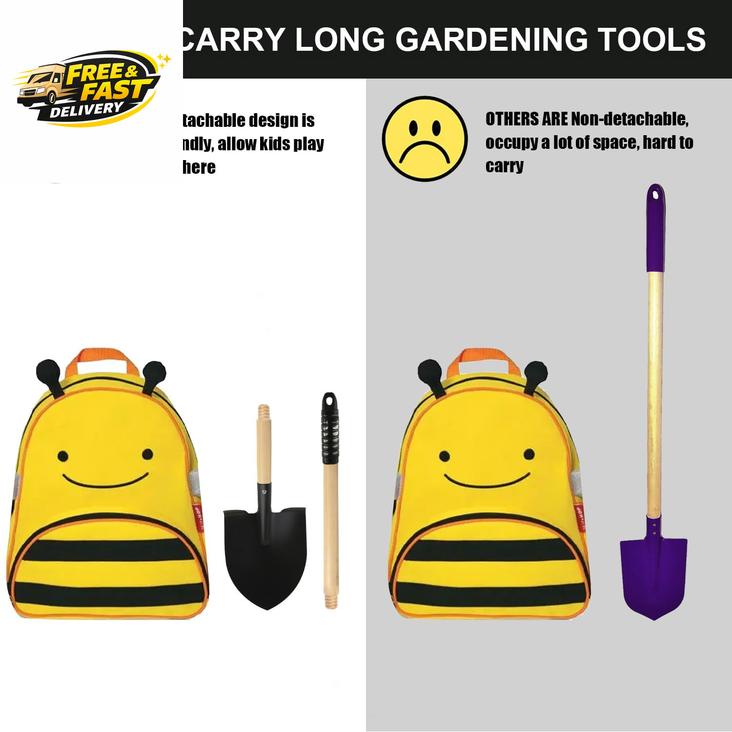 Kids Rake and Shovel Sets, 7PCS Child Metal Gardening Tools for Real Digging-Gre