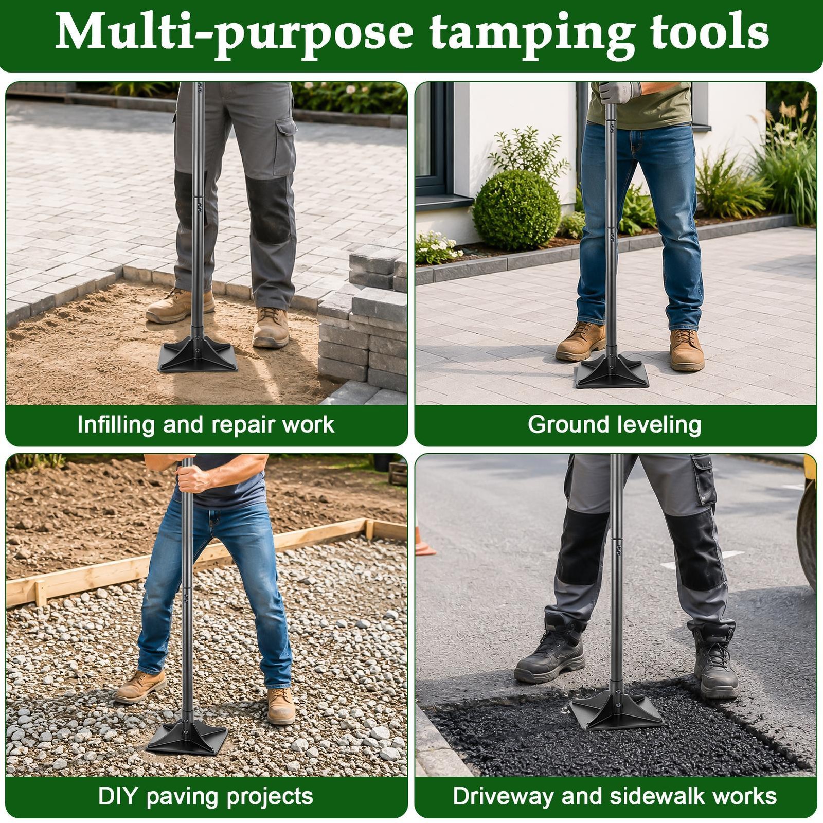 Heavy Duty Tamper Tool, 8″X8″ Ground Tamper Tool with 47 Inch Handle, Landscapin