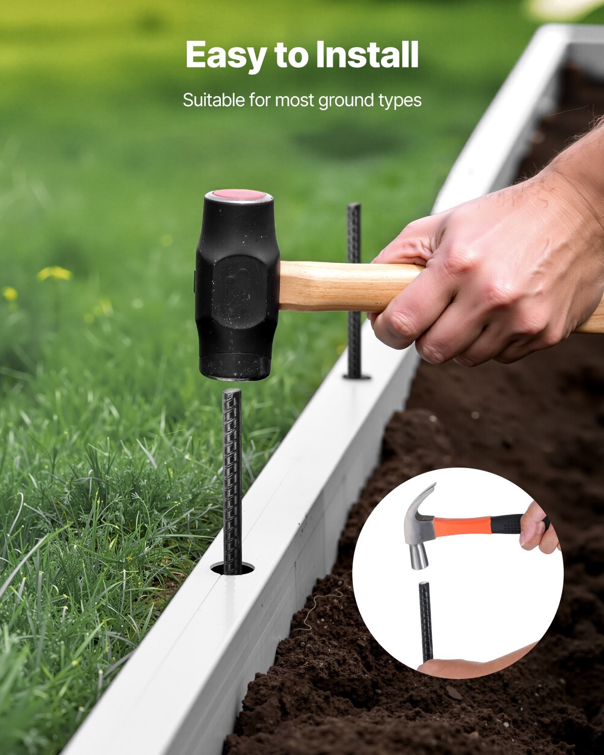 Rebar Stakes, 24-Inch, Heavy-Duty 0.47 in Diameter, Straight Galvanized Steel Gr