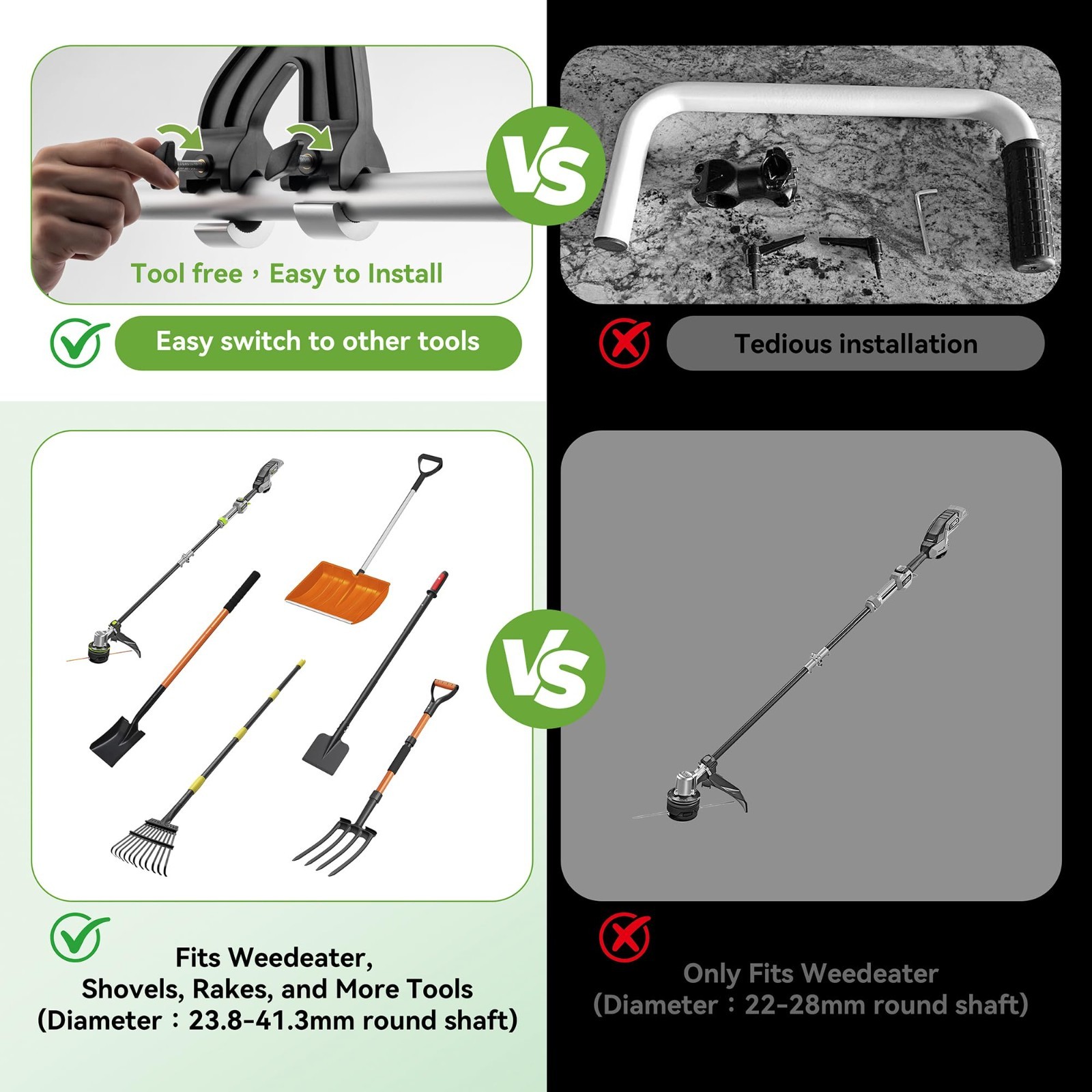 Ergonomic Universal Extension Handle for String Trimmer, Snow Shovel & Rake – Ba