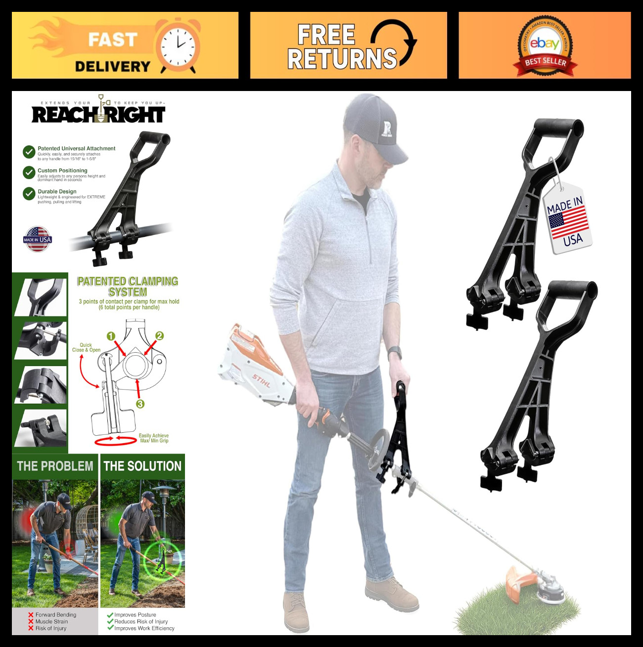 Universal Handle Attachment for String Trimmer, Weedeater, Rake & Shovel | Ergon