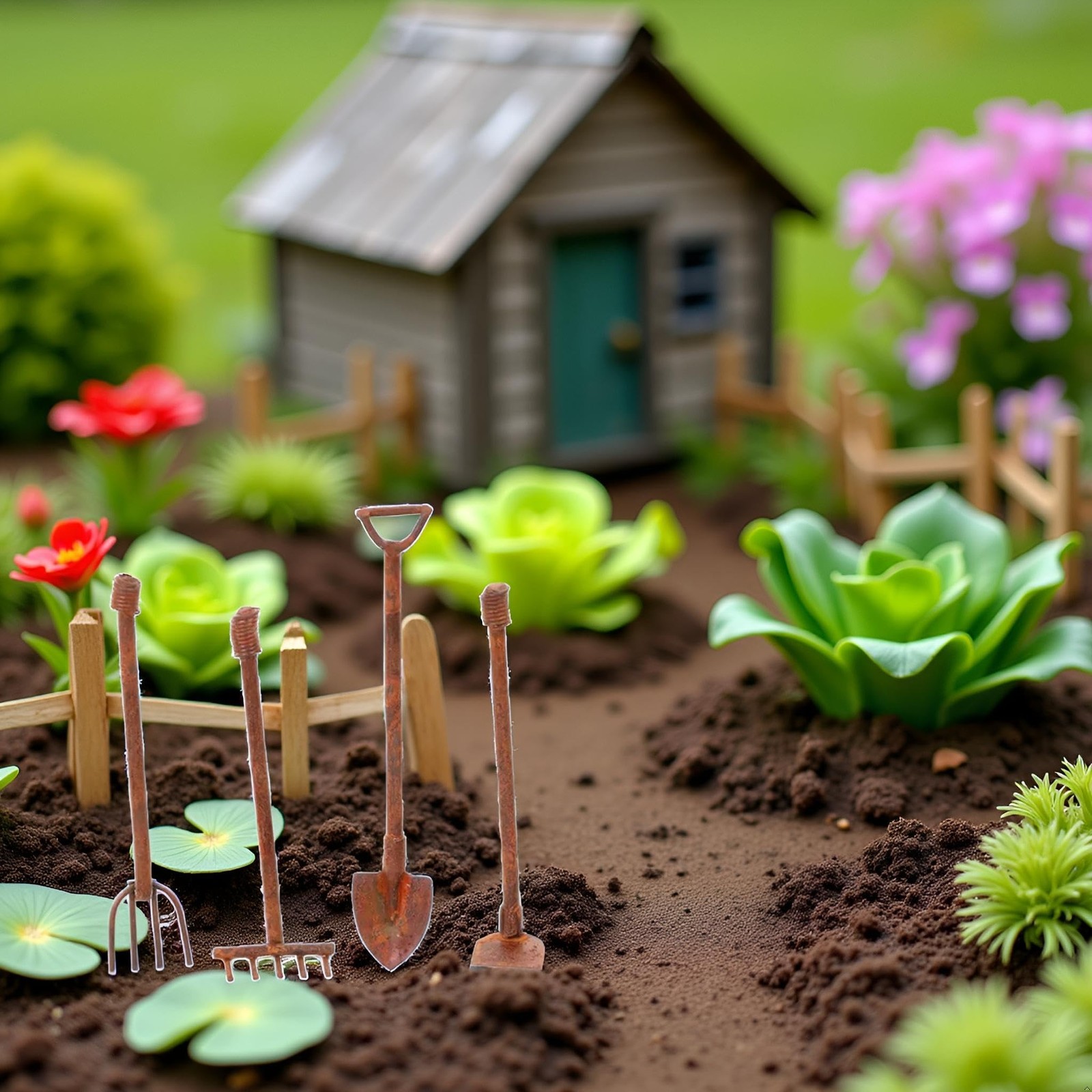 4 Pcs/Set Miniature Dollhouse Garden Tools 1:12 Mini Rusty Shovel Hoe and Pit…