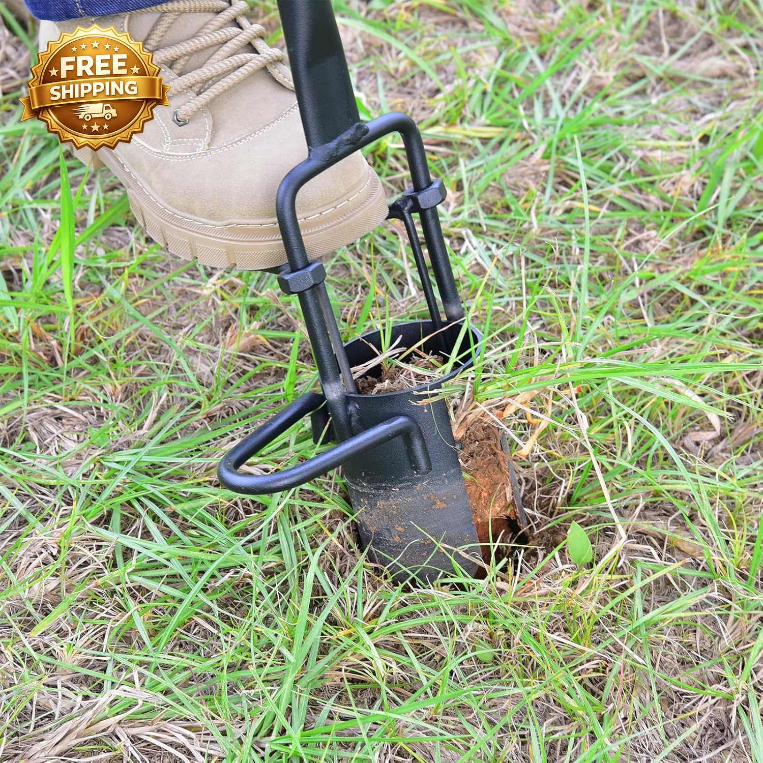 Sod Plugger Bulb Planter with Long Handle and Serrated Base Garden Tool