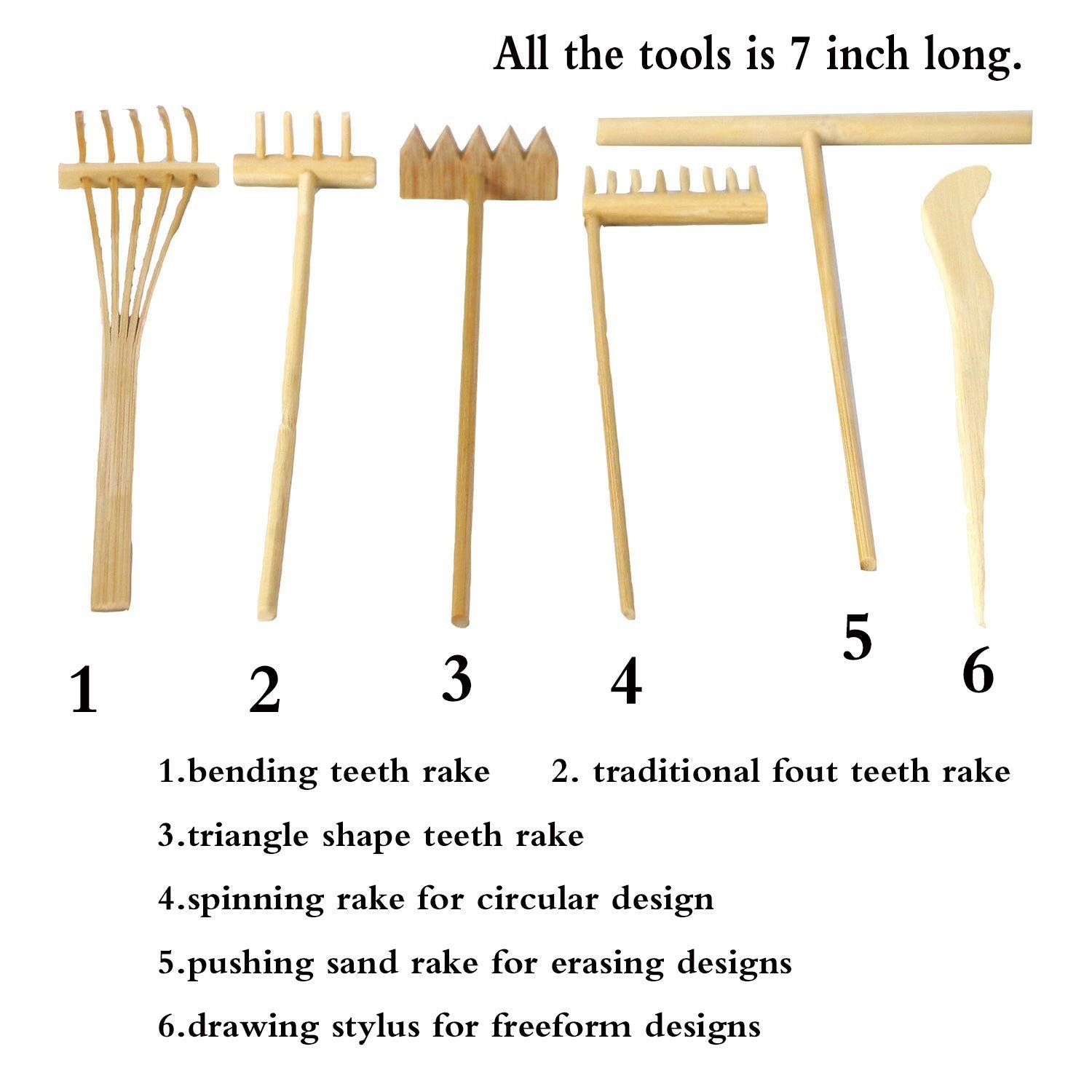 6PCS Mini Zen Garden Rake Set – Natural Bamboo Sand Tools with Gift Box – Medita