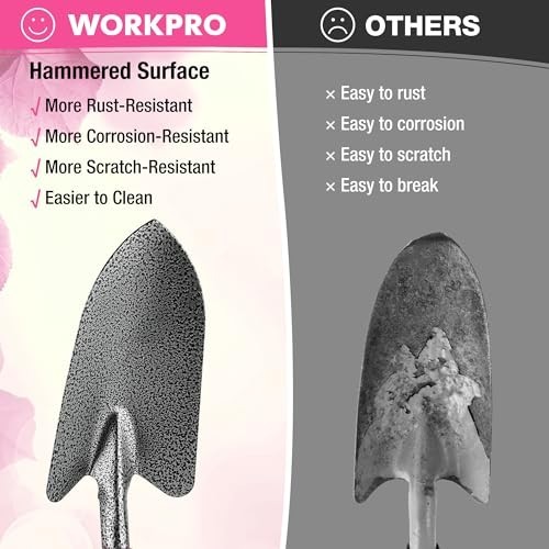 6-Piece Pink Gardening Tool Set – Heavy Duty Hand Tools with Soft Grip, Trowel,