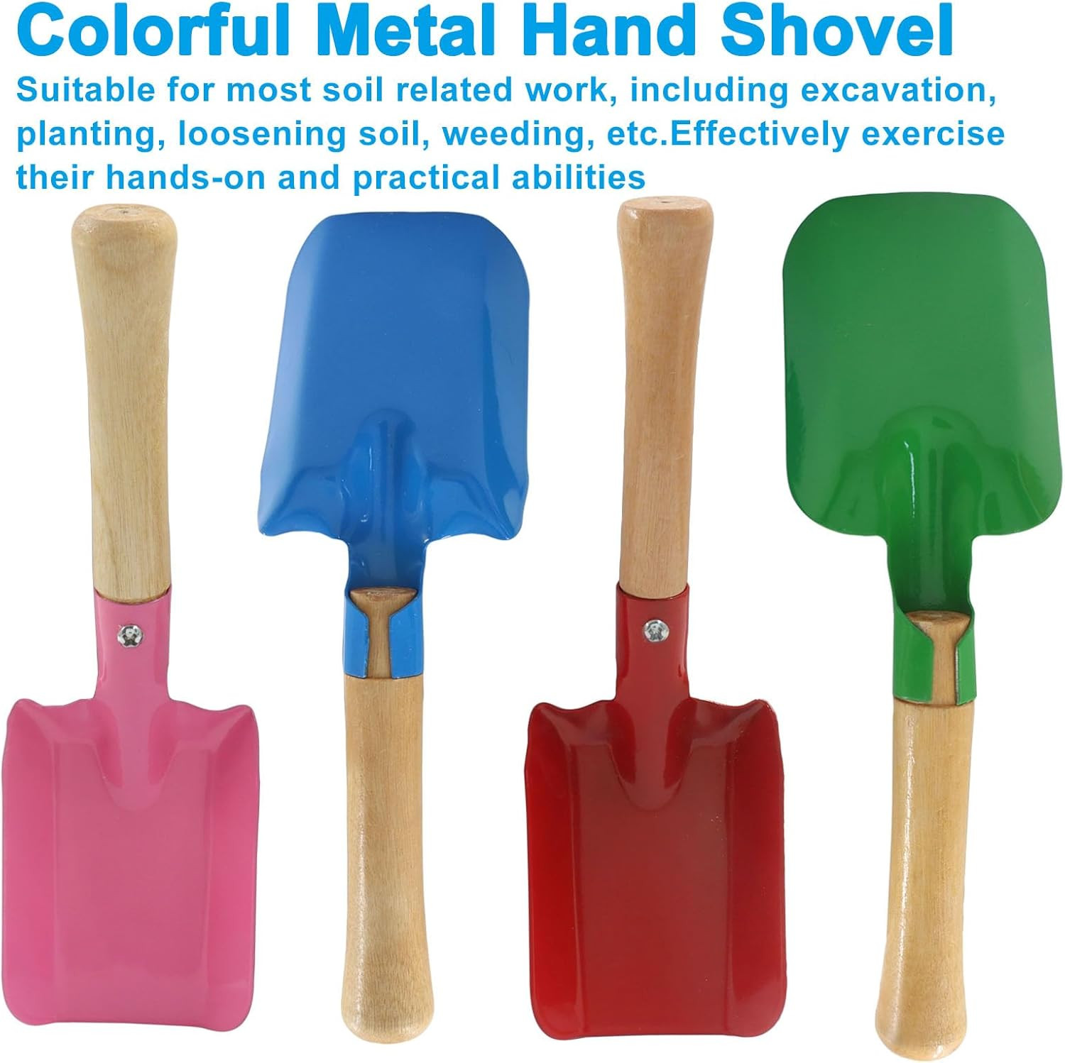 4 Pack Mini Colorful Trowel Set, Metal Spade with Wooden Handle, Small Hand Shov