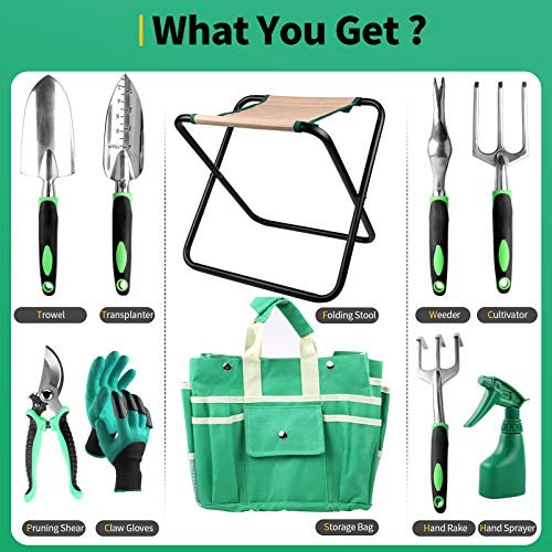 Kitness 9 PCS All-in-One Garden Tools Set, Heavy-Duty Cast-Aluminum Gardening