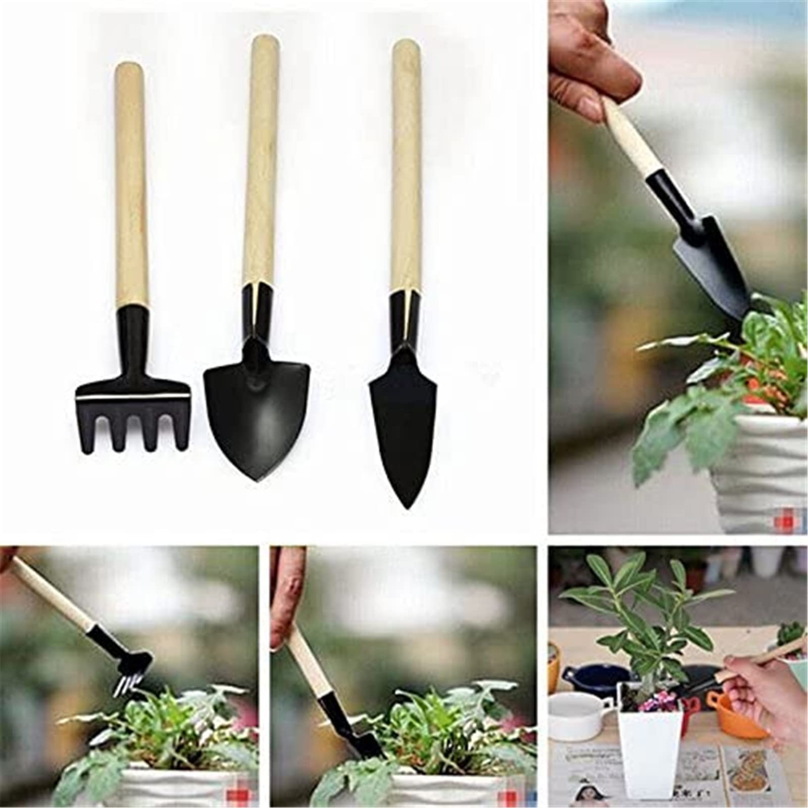 6 Pcs Garden Tools Mini Gardening Kit Plant Potted Flower Gadget Wooden Black