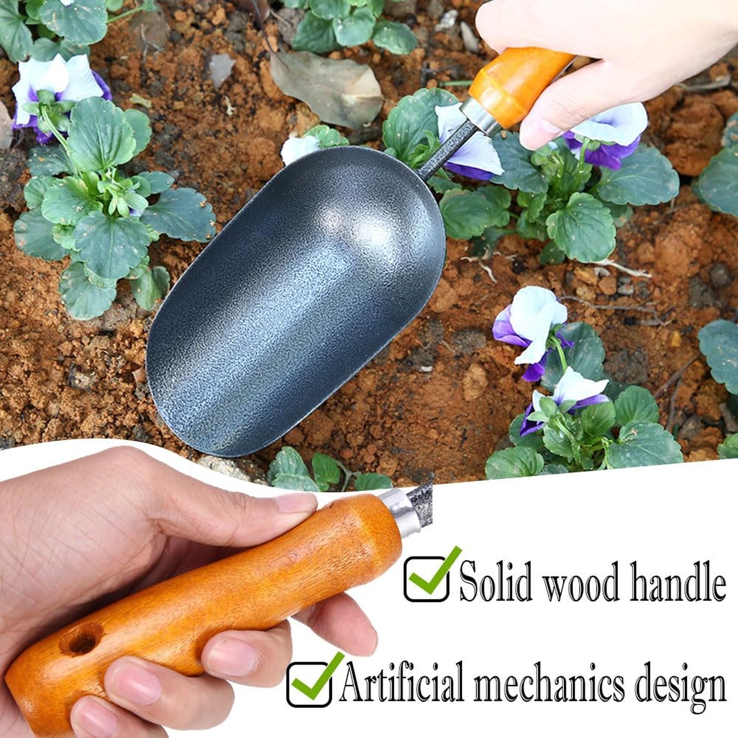 12.6’’ Garden Hand Trowel, Soil Scoop Wooden Handle, Stainless Steel