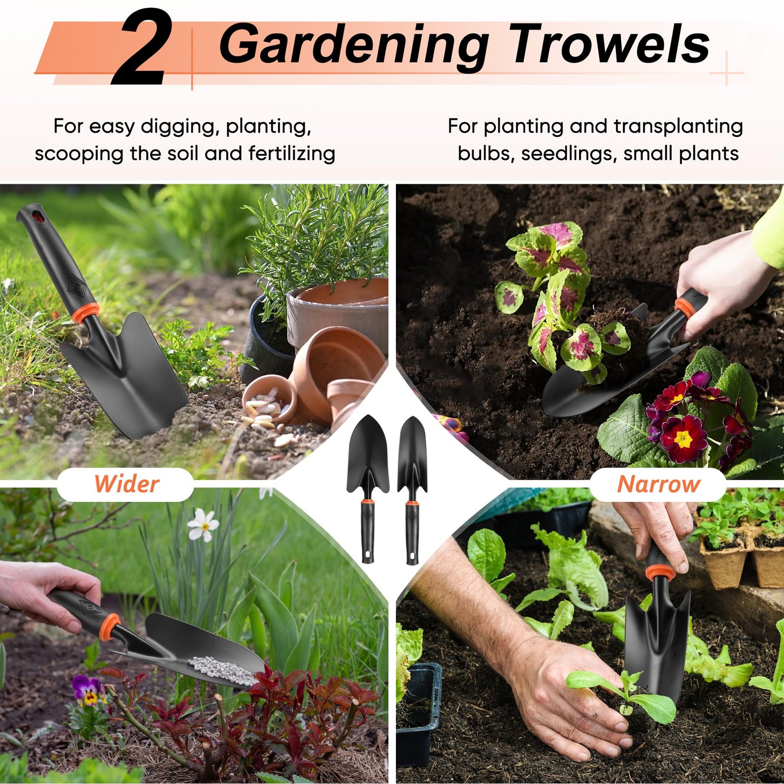 HaSteeL Garden Tools Set, 11 Pcs Gardening Supplies Hand Tool Black, Orange