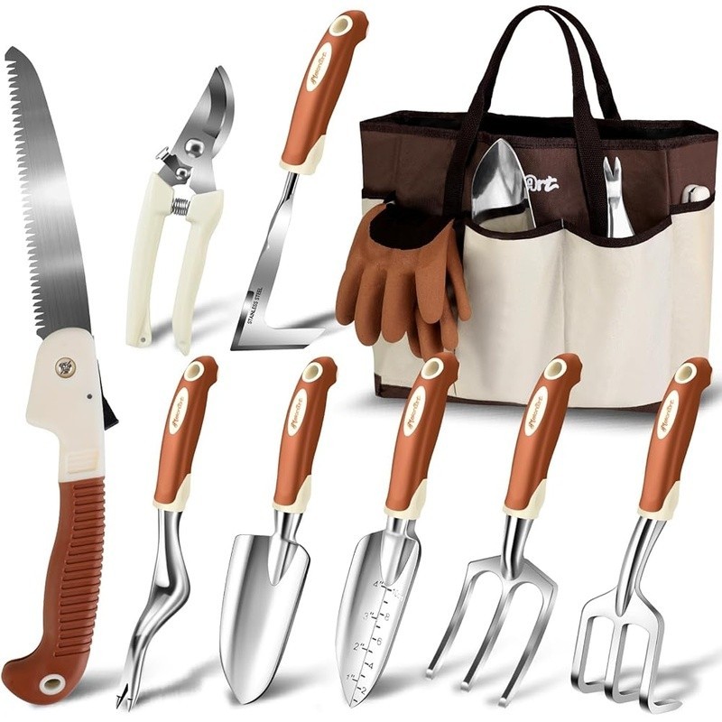 10 Piece Garden Tool Set Durable Aluminum Ergonomic Gardening Kit W/ Tote Bag US