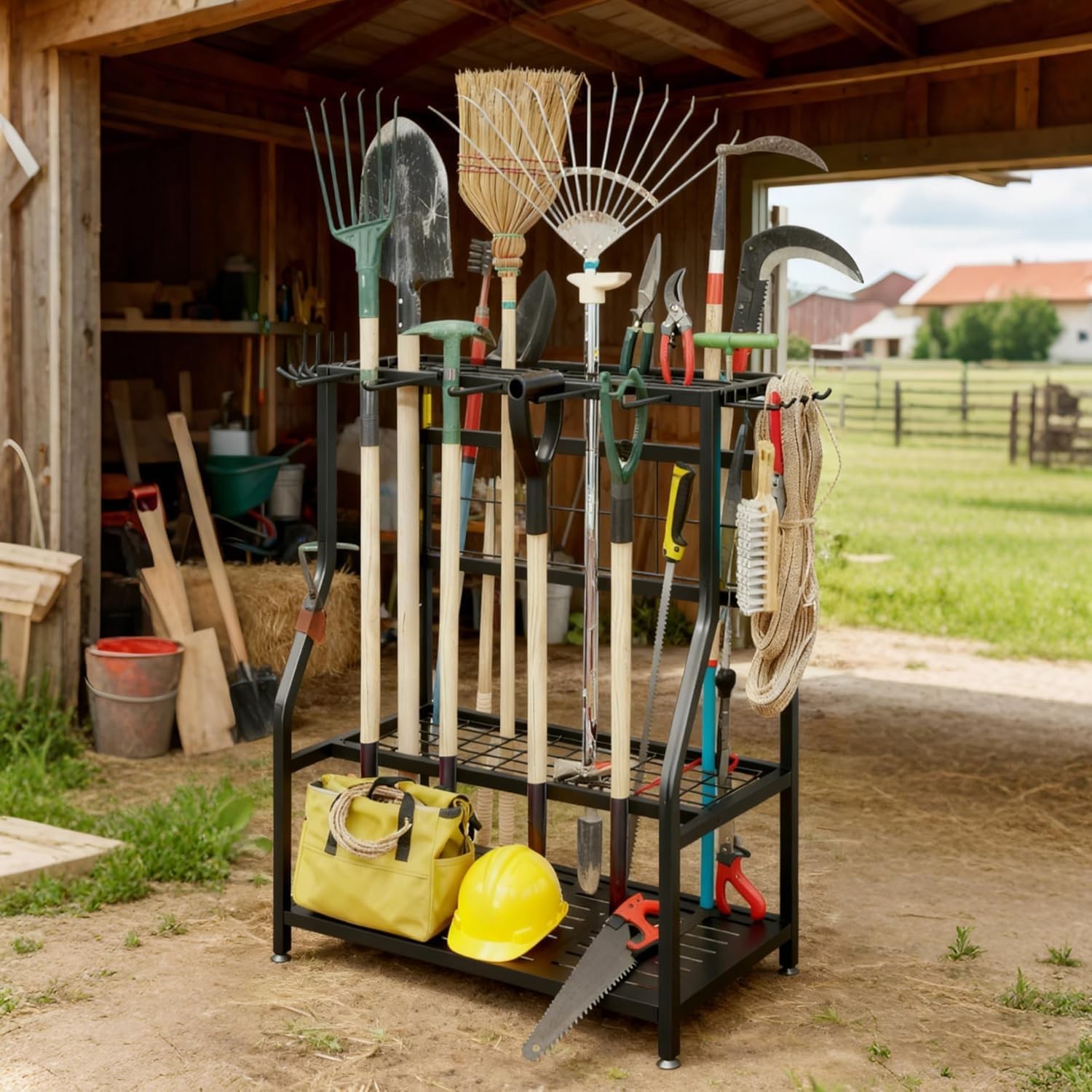 Garden Tool Organizer Holder Heavy Duty Steel Rack Up to 60 Long Handled Tool…