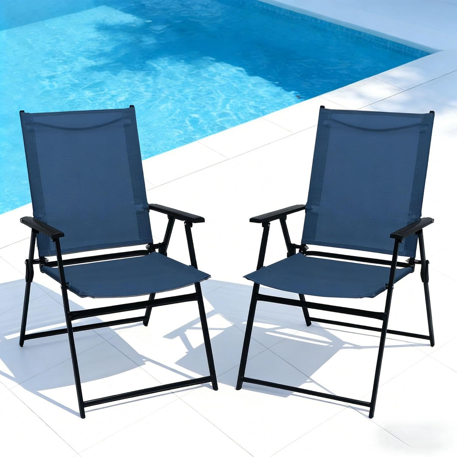 Folding Patio Chairs Set of 2 Stackable Outdoor Chairs with Armrests Backrest Po