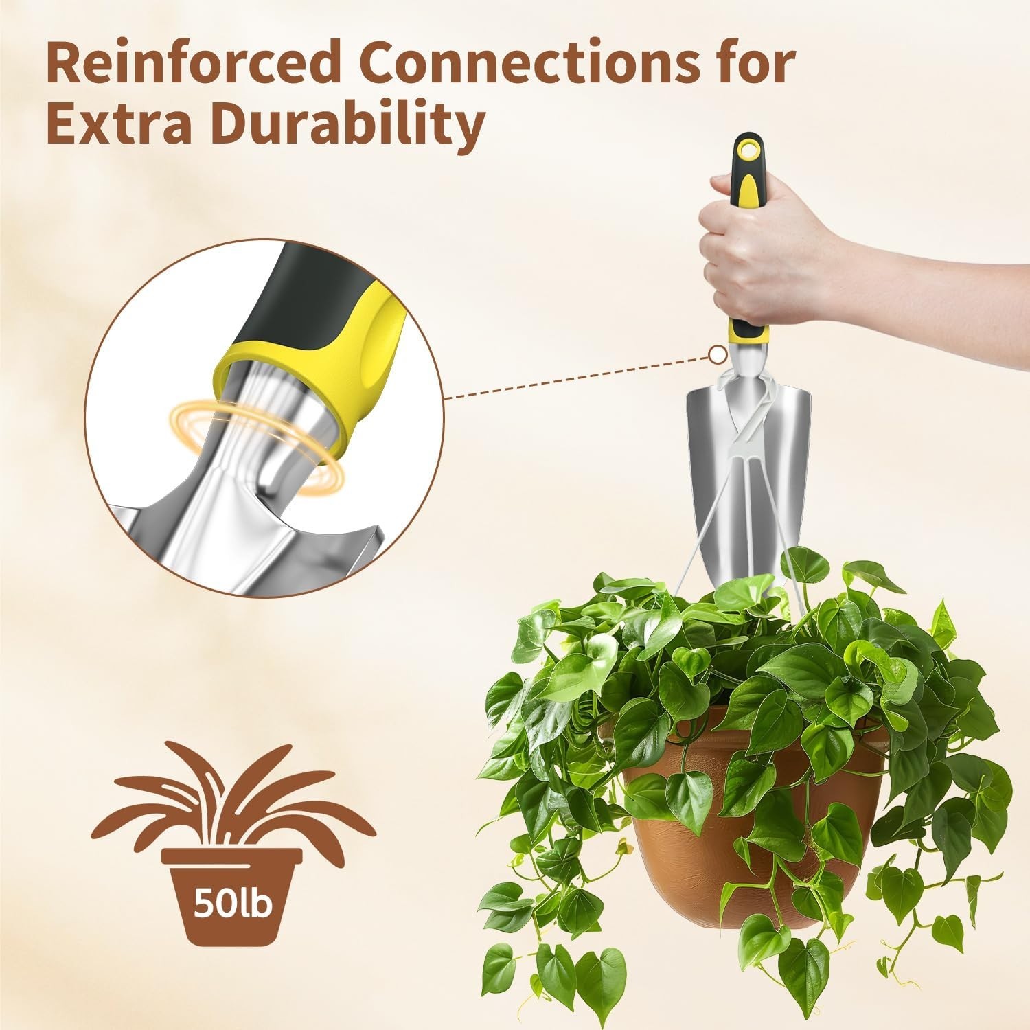 Essential 3-Piece Garden Tool Set with Ergonomic Grip for Beginners, Yellow