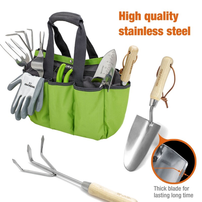 WORKPRO 7PC Garden Tool Set Heavy Duty Stainless Steel Garden Tool Wooden Handle