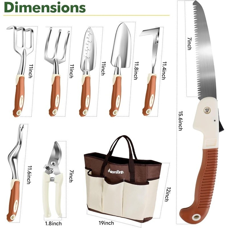 10 Piece Garden Tool Set Durable Aluminum Ergonomic Gardening Kit W/ Tote Bag US