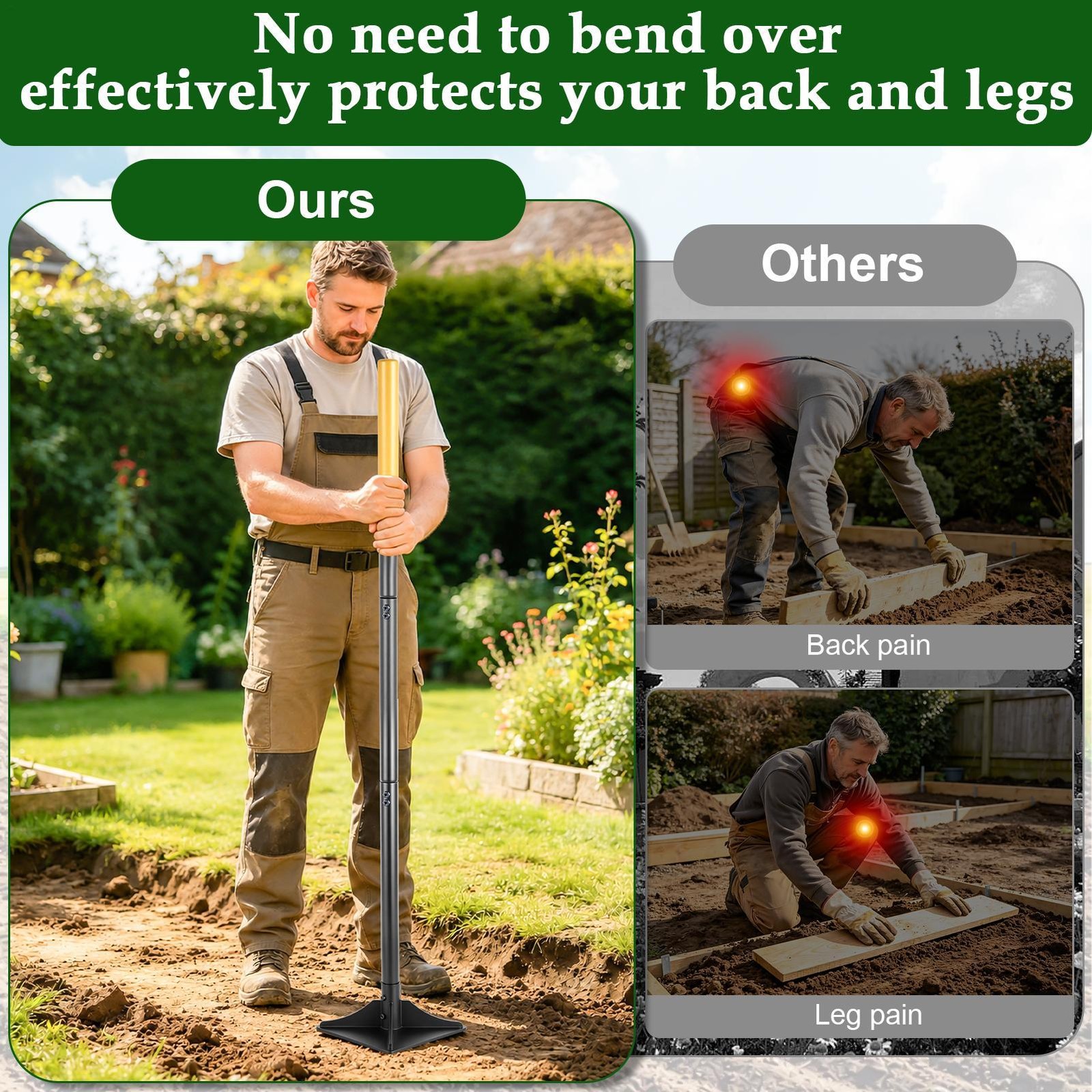 Heavy Duty Tamper Tool, 8″X8″ Ground Tamper Tool with 47 Inch Handle Landscapin