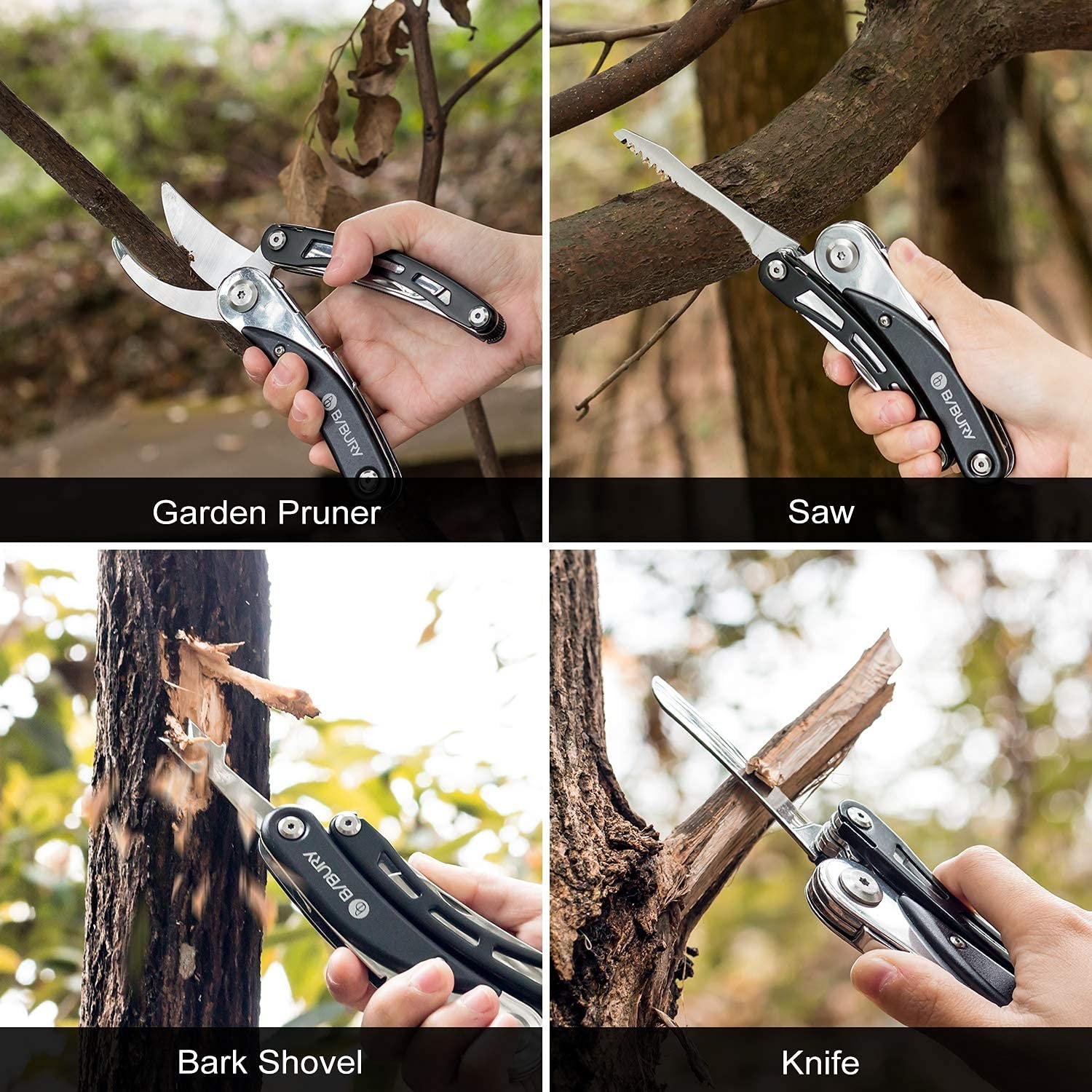 BIBURY Gardening Hand Pruners, 5 in 1 Multitools Folding Scissors 420 Stainle…