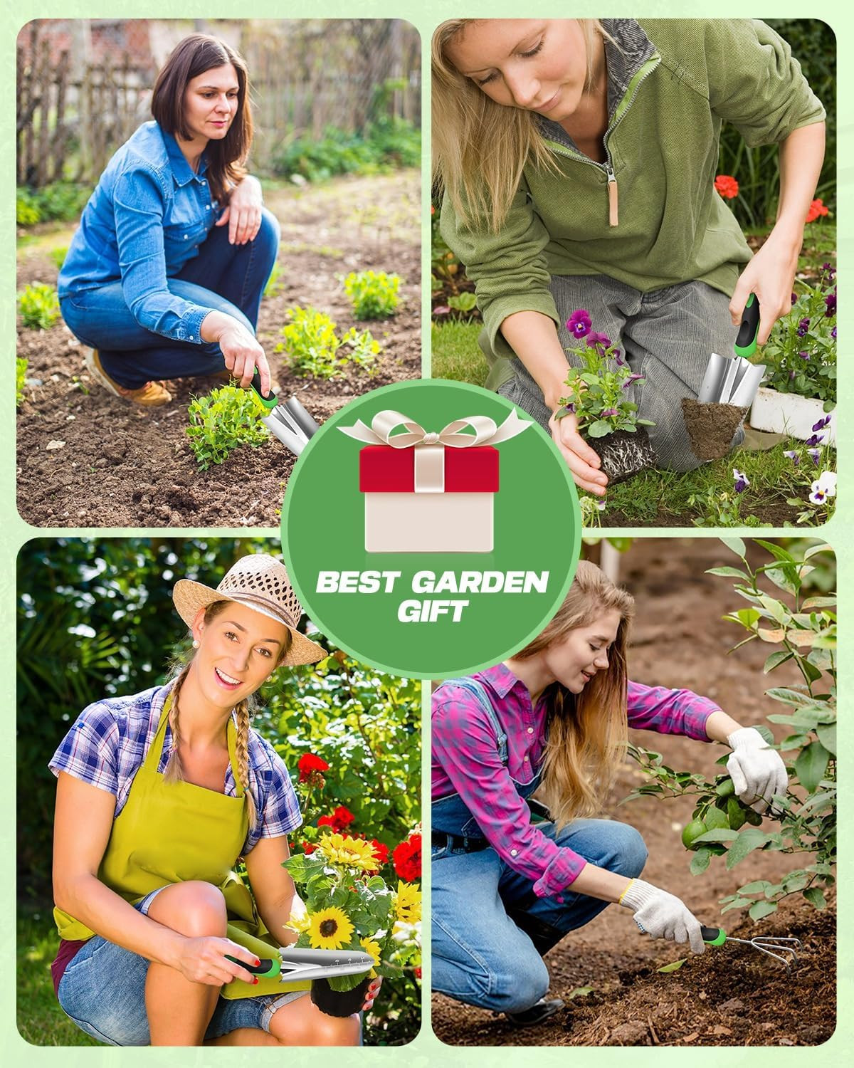 Garden Tools Set, 8 in 1 Heavy Duty Garden Tools Kit, Stainless Steel Ergonomic