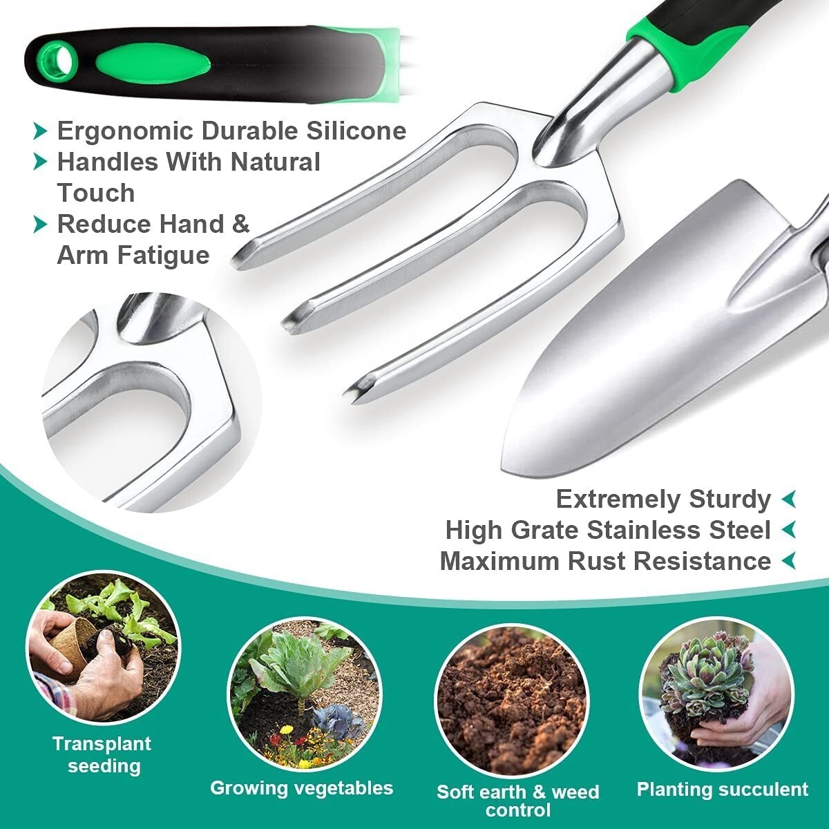 82pack Heavy Duty Garden Tools Aluminum w/ Soft Rubberized Handle w/ Storag Bag