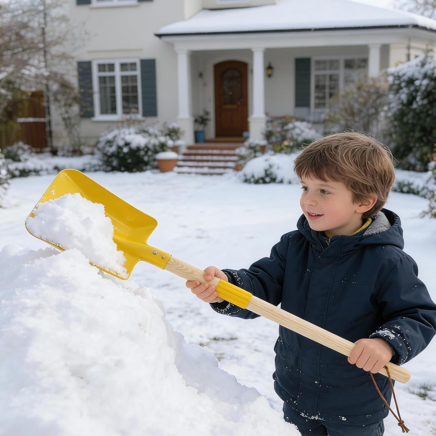 2 Pcs Kids Rake and Shovel Set 28″ Toddler Size Metal Snow Shovel & Leaves Rake