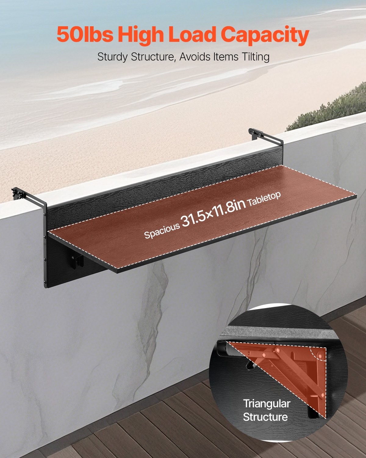 Balcony Hanging Table, 12 x 32 in Folding Balcony Railing Table, Outdoor Balcony