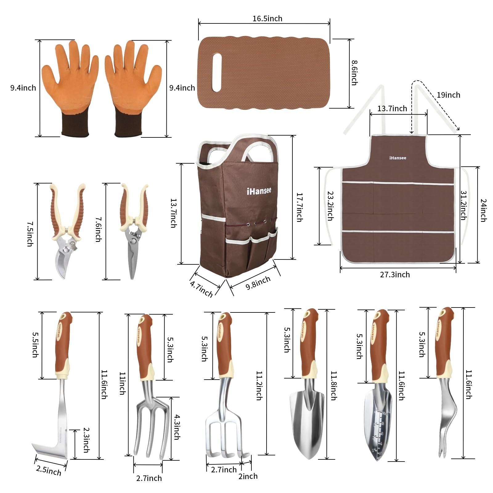 12~Piece Garden Tool Set with Tote Bag, Apron, Gloves & Kneeling Pad