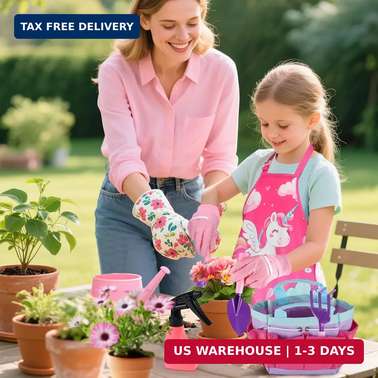 Kids Gardening Tool Set – Garden Tools for Kids with Shovel Trowel Rake Apron Gl